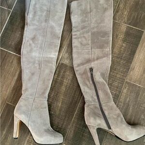 Also Grey Suede Over-the-Knee Heeled Boots Sz 6